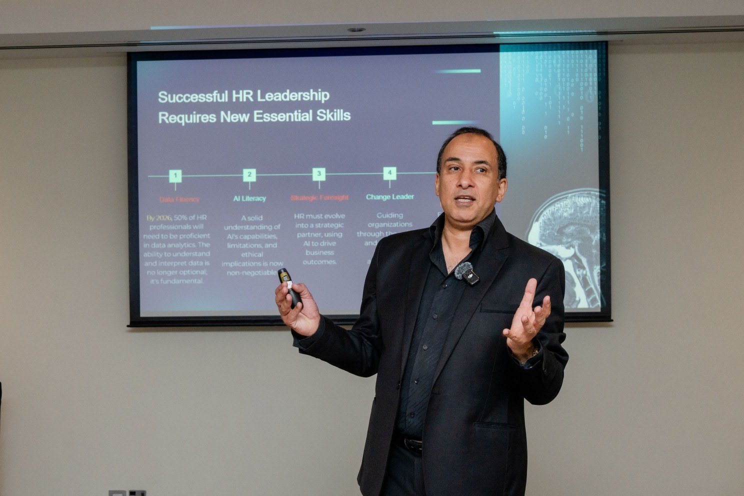 Mostafa Azzam presenting the new essential skills for HR leadership